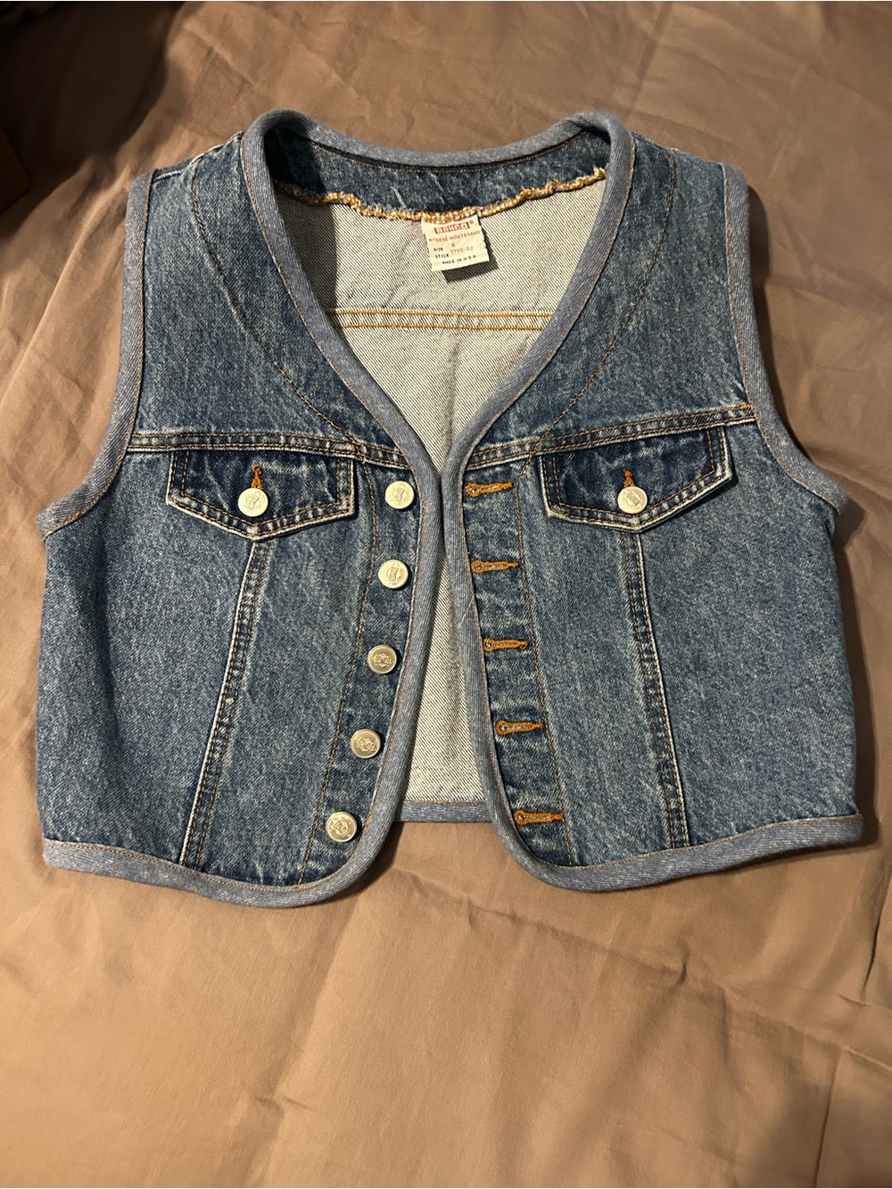 Vintage 90's BONGO Blue Denim Sleeveless Vest with Contrast Stitching